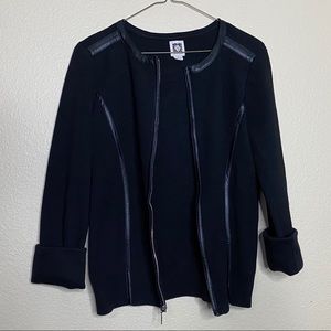 Anne Klein Sweater Black Faux Leather Trim Size L